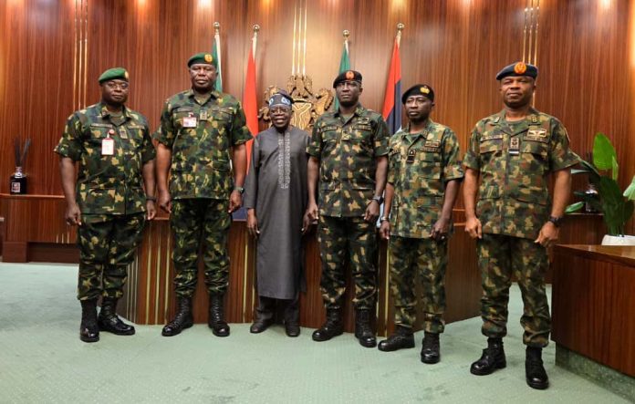 Tinubu meets new service chiefs at Presidential Villa